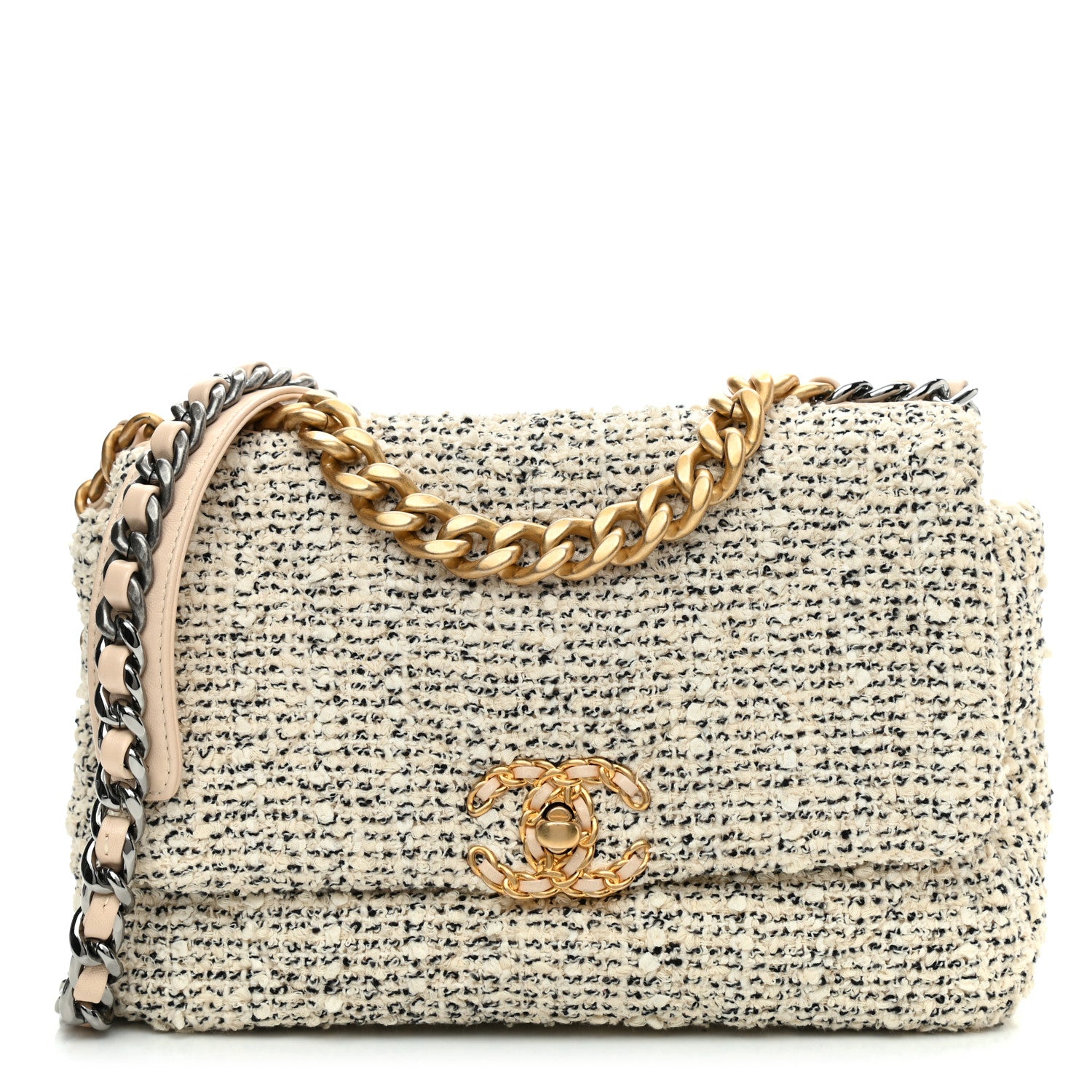 Chanel Tweed Quilted Medium Chanel 19 Flap Ecru Black 1 of 9