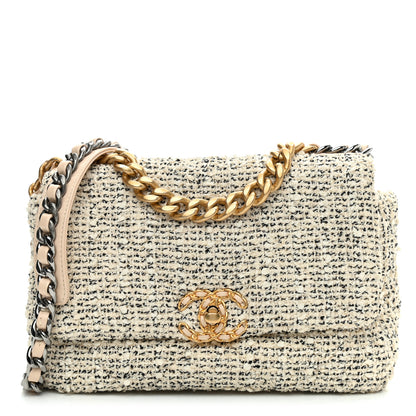 Chanel Tweed Quilted Medium Chanel 19 Flap Ecru Black 1 of 9