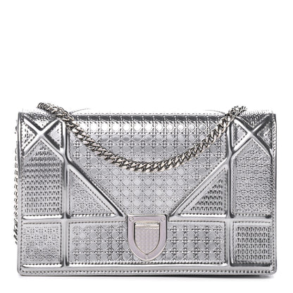 Christian Dior Metallic Patent Micro-Cannage Diorama Wallet on Chain Pouch Argent 1 of 5