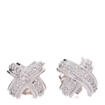 Tiffany 18K White Gold Diamond Signature X Earrings 1 of 5