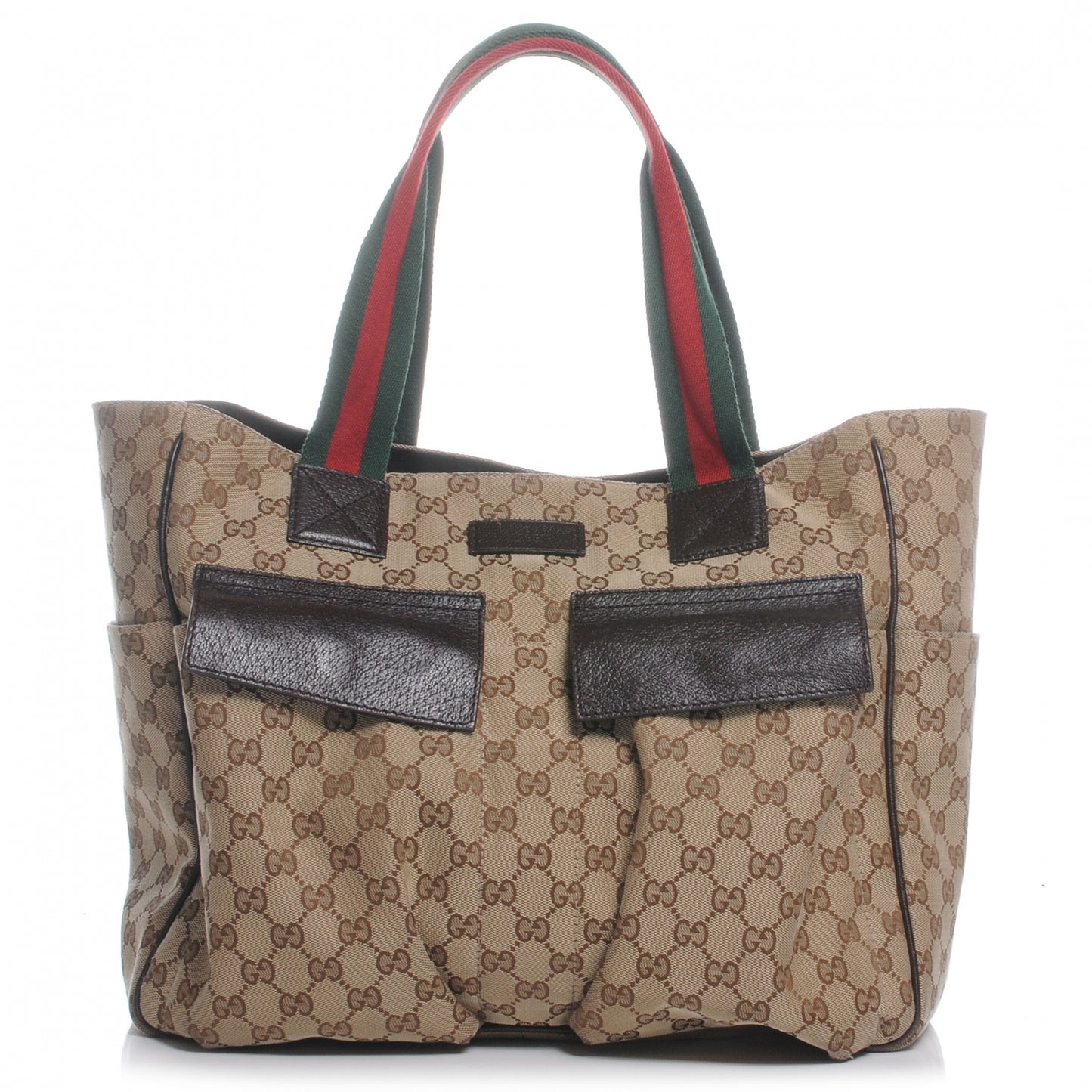 GG Monogram Medium Web Handle Double Pocket Tote Brown