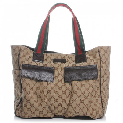 Gucci GG Monogram Medium Web Handle Double Pocket Tote Brown 1 of 7