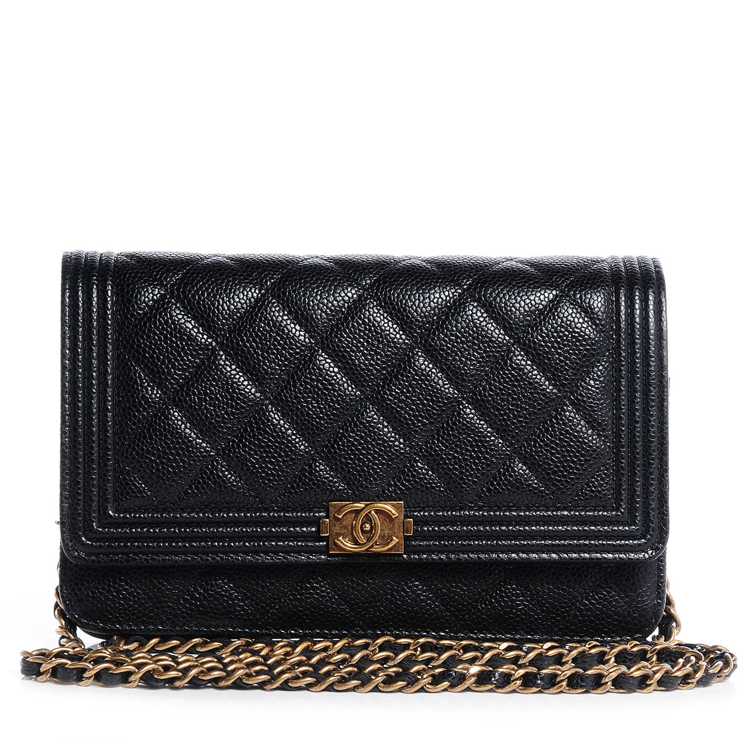 Caviar Quilted Boy Wallet On Chain WOC Black