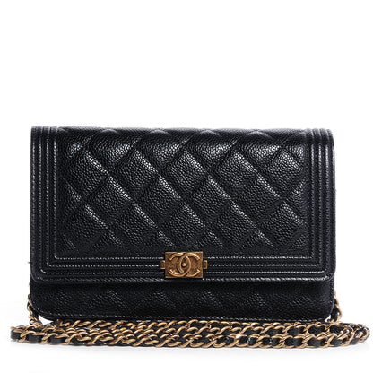 Chanel Caviar Quilted Boy Wallet On Chain WOC Black 1 of 8
