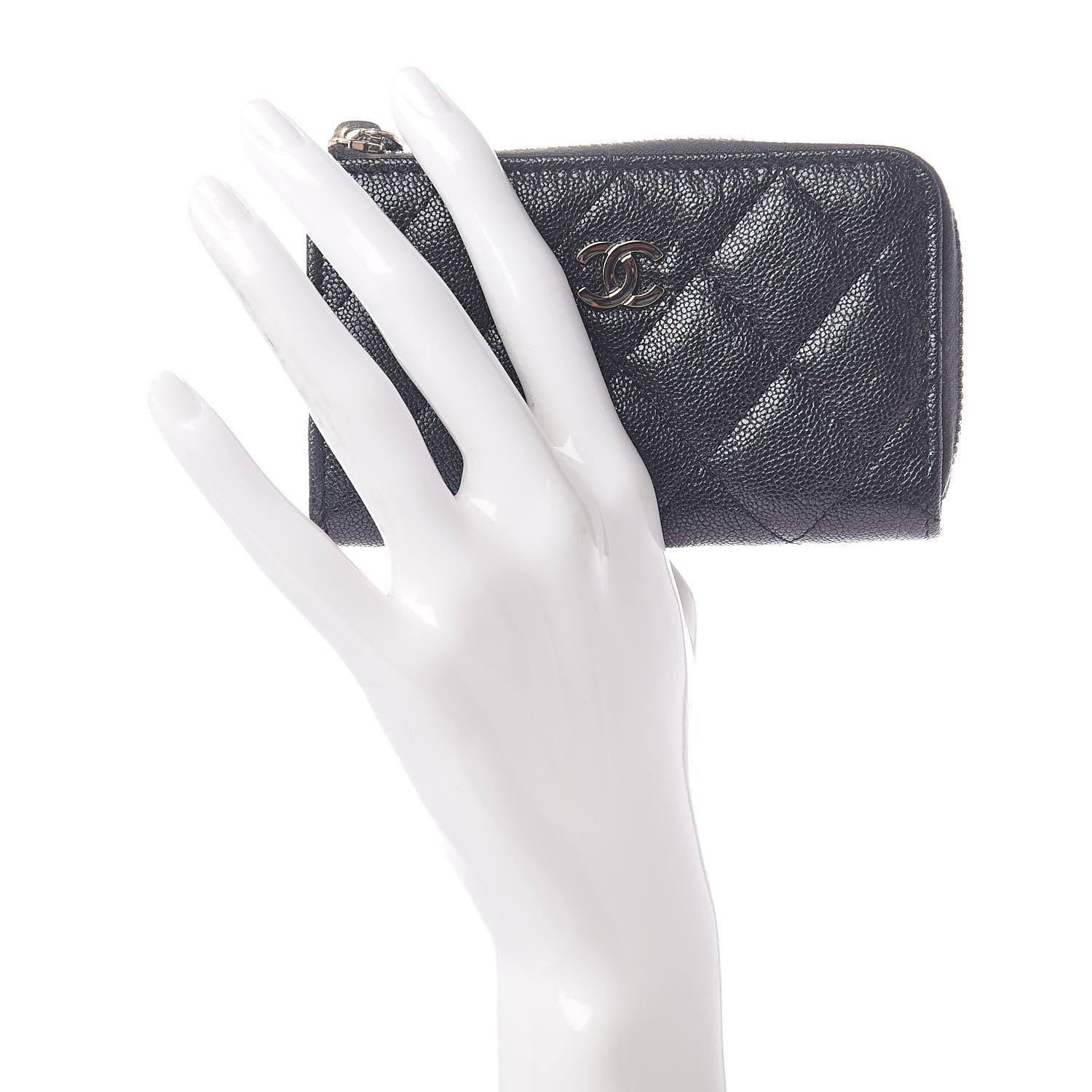 Chanel Iridescent Caviar Quilted Zipped Key Holder Case Black 2 of 7