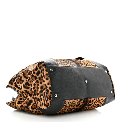 Gucci Calf Hair Leopard Print Large Bamboo Shopper Tote Black 4 of 13