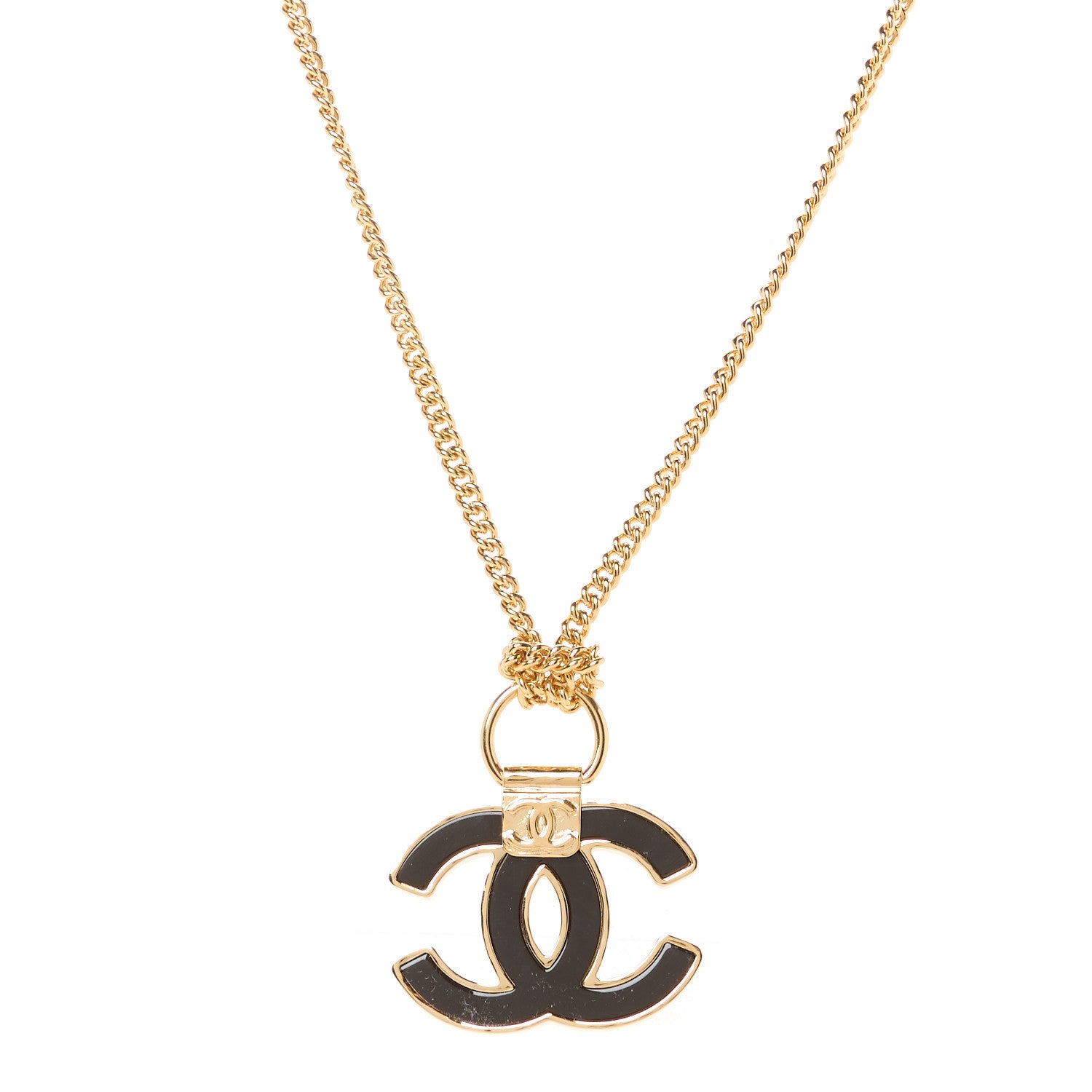 Chanel Metal Resin CC Pendant Necklace Gold 1 of 5