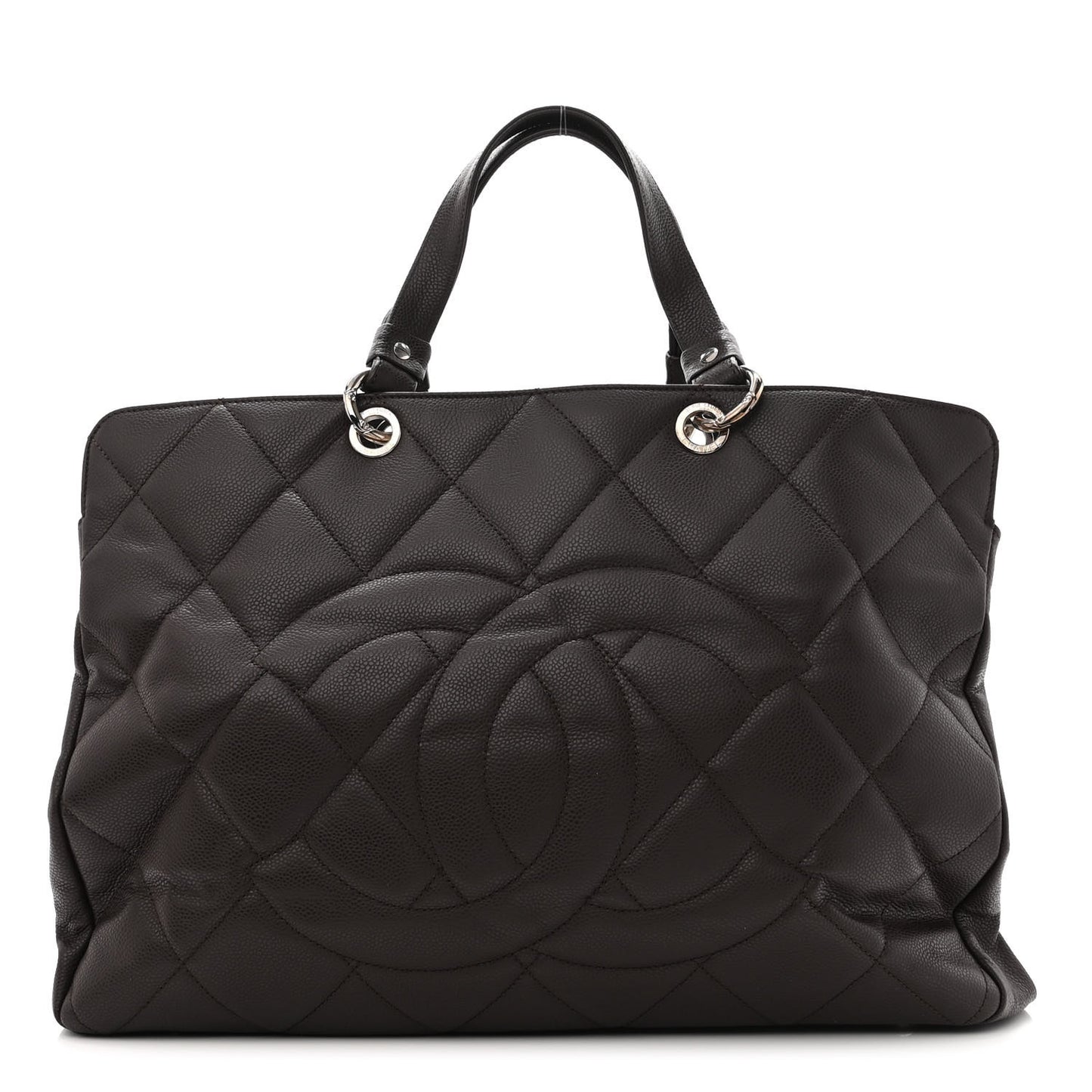 Soft Caviar Quilted Large CC Timeless Tote Dark Brown