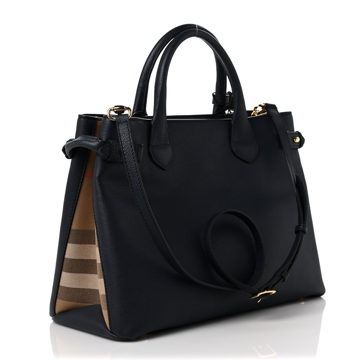 Burberry Derby Calfskin House Check Medium Banner Tote Ink Blue 3 of 10