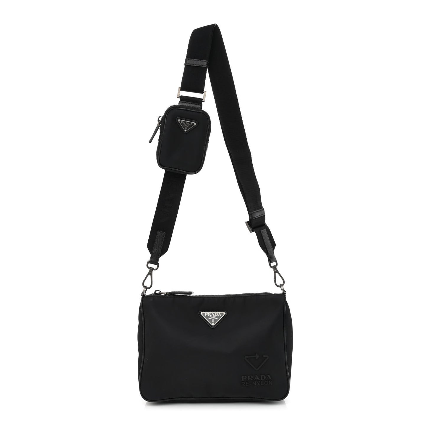 Re-Nylon Saffiano Pocket Zippered Shoulder Bag Black