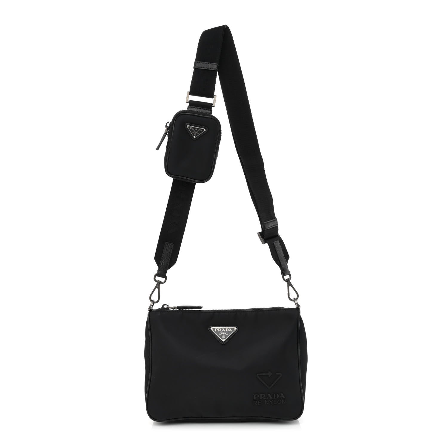 Prada Re-Nylon Saffiano Pocket Zippered Shoulder Bag Black 1 of 11