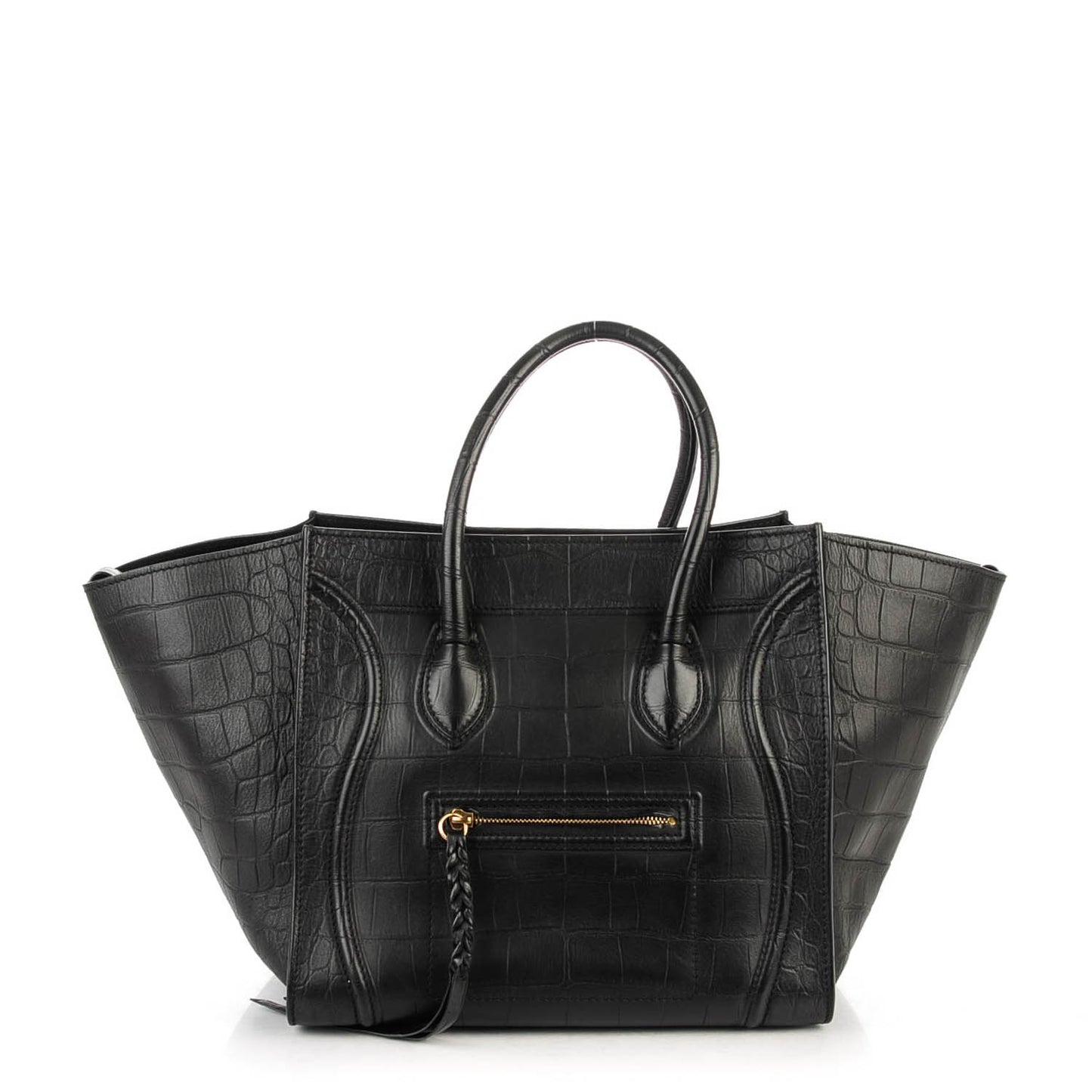Crocodile Embossed Calfskin Medium Phantom Luggage Black