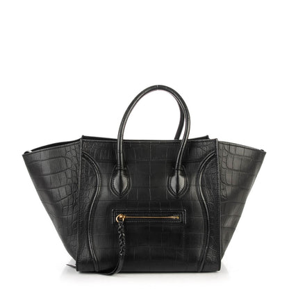Celine Crocodile Embossed Calfskin Medium Phantom Luggage Black 1 of 7