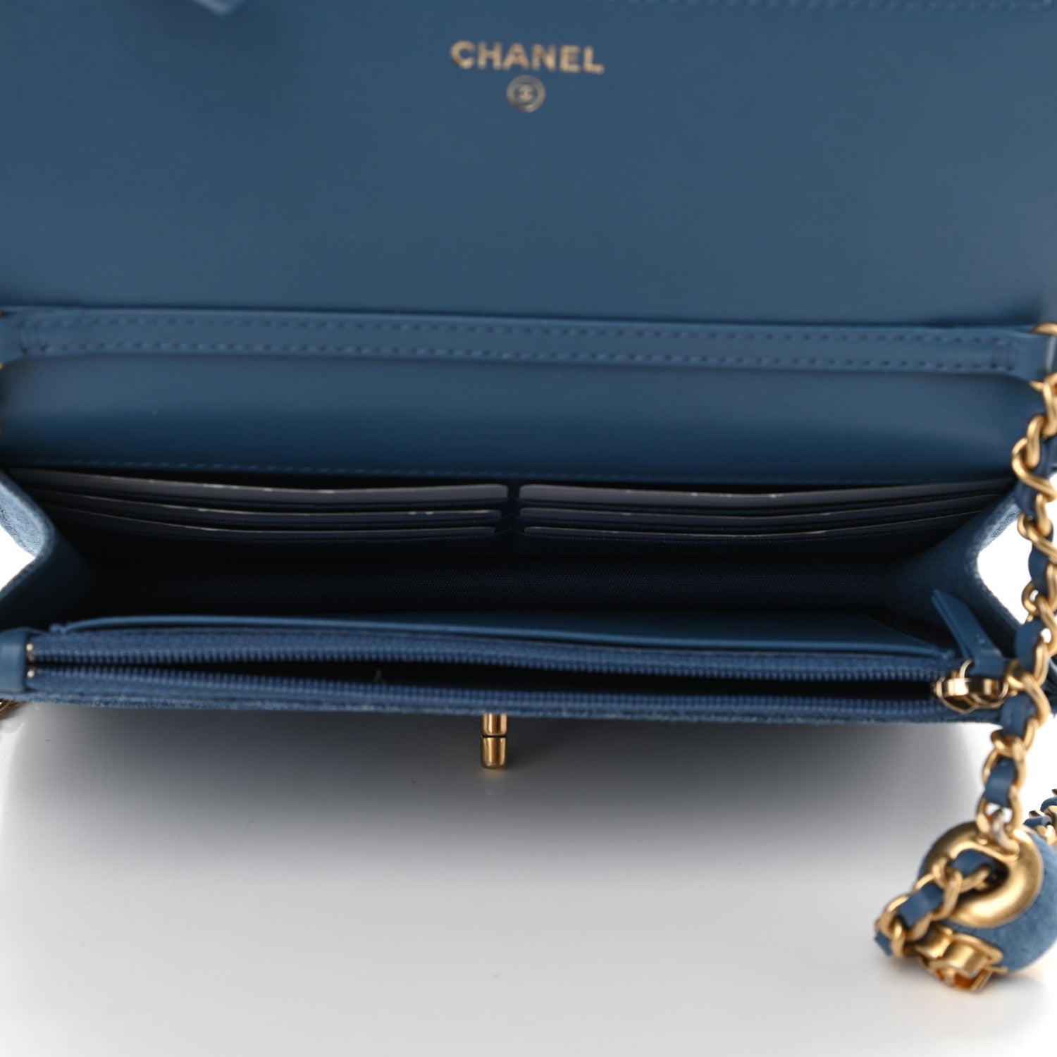 Chanel Denim Quilted CC Pearl Crush Wallet On Chain WOC Blue 5 of 9