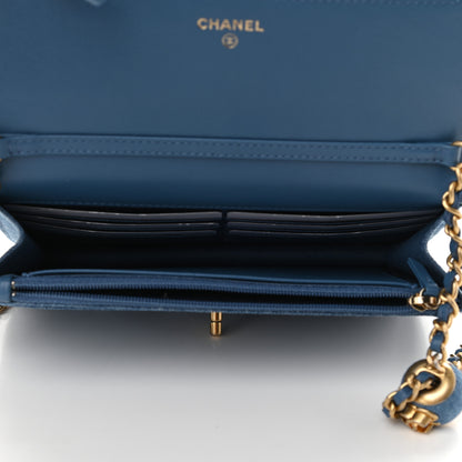 Chanel Denim Quilted CC Pearl Crush Wallet On Chain WOC Blue 5 of 9