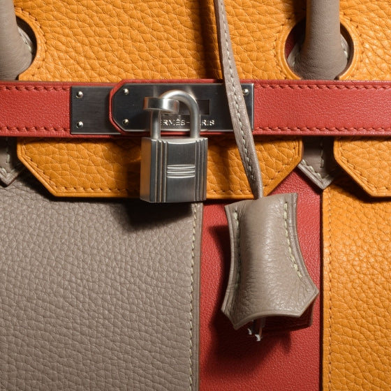 Taurillon Clemence Swift Tri-Color Birkin 35 Sanguine Gris Tourterelle Moutarde