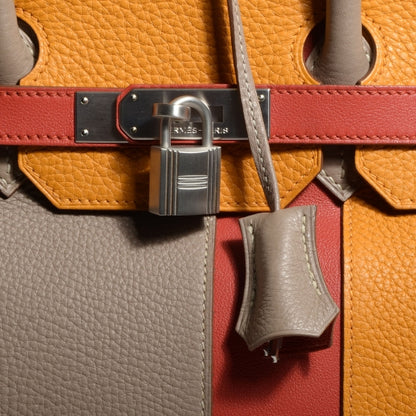 Hermes Taurillon Clemence Swift Tri-Color Birkin 35 Sanguine Gris Tourterelle Moutarde 13 of 14