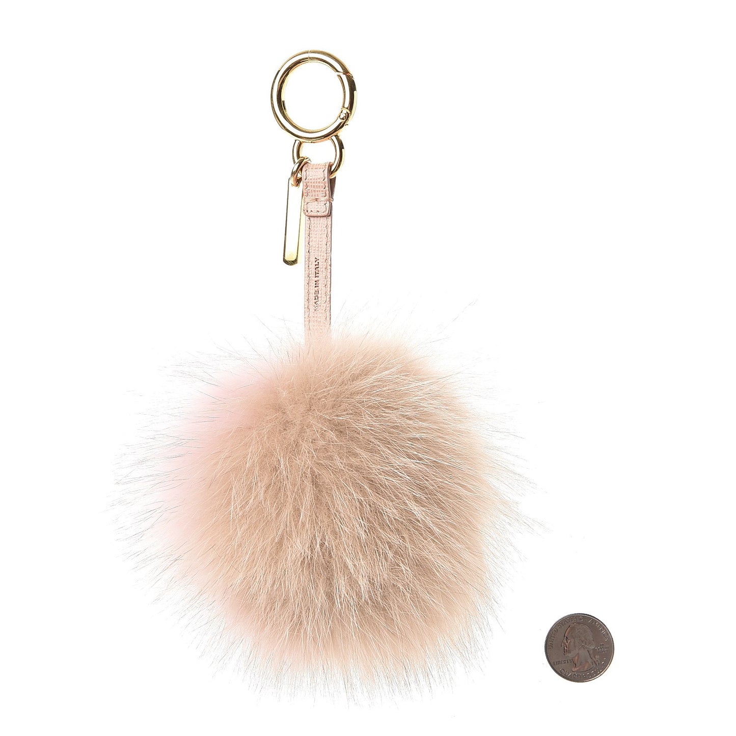 Fox Fur Vitello Elite Bi-Color Pom Pom Bag Charm Rosa Cammello Cipria