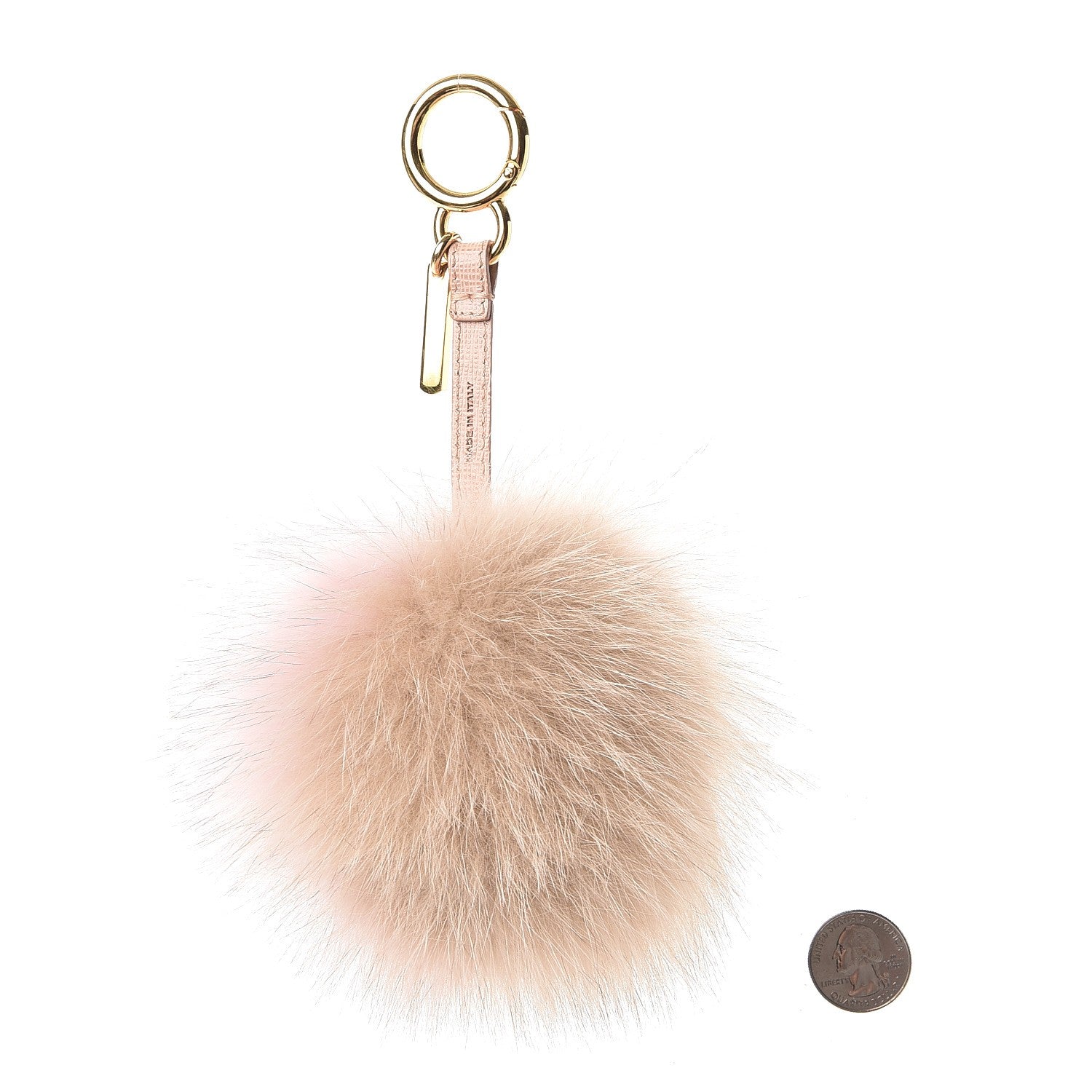Fendi Fox Fur Vitello Elite Bi-Color Pom Pom Bag Charm Rosa Cammello Cipria 2 of 4