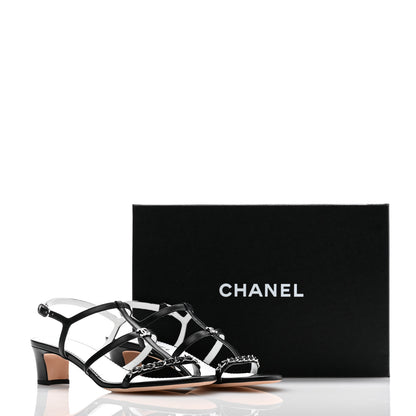 Chanel Lambskin Crystal CC Chain Sandals 38.5 Black 8 of 8