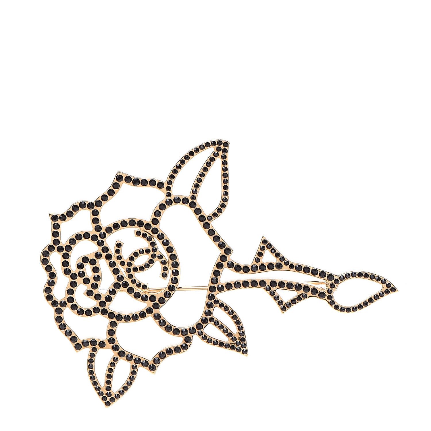 Chanel Crystal Rose CC Brooch Black Gold 1 of 5