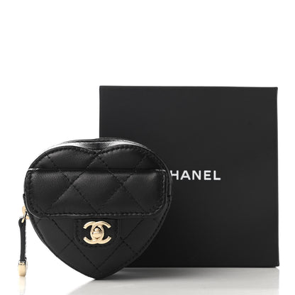 Chanel Lambskin Quilted CC In Love Heart Zipped Arm Coin Purse Black 8 of 8