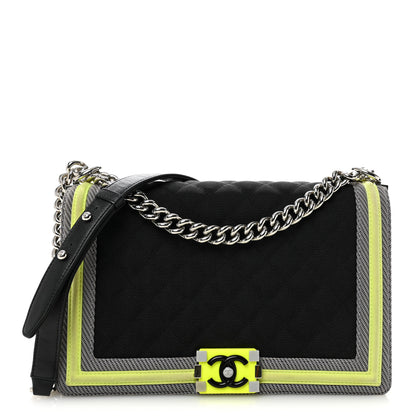 Chanel Canvas Quilted New Medium Fluo Boy Flap Black Grey Yellow 1 of 12