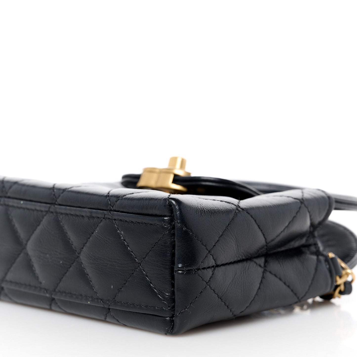 Shiny Aged Calfskin Quilted Mini Nano Kelly Shopper Black