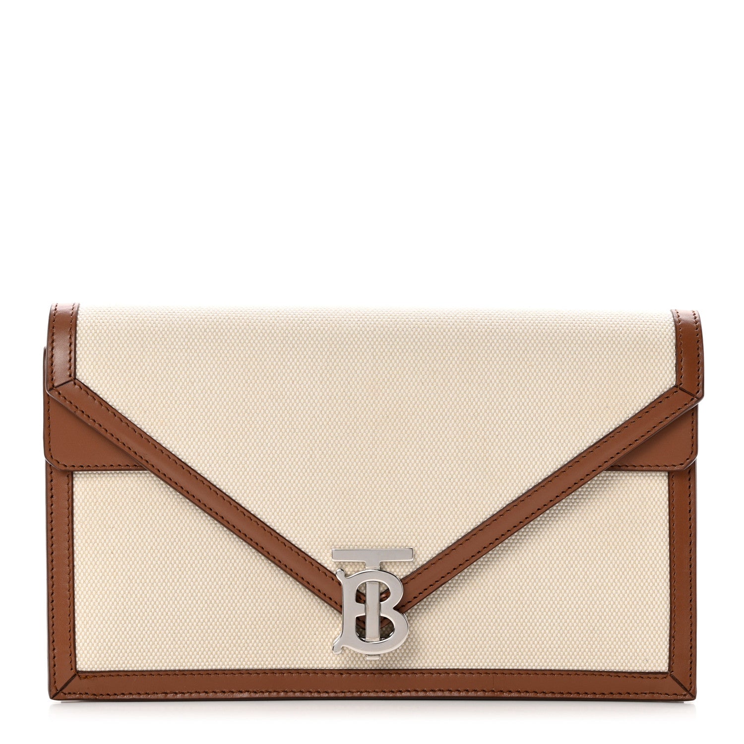 Burberry Canvas Calfskin Small TB Envelope Clutch Natural 1 of 6