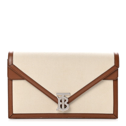 Burberry Canvas Calfskin Small TB Envelope Clutch Natural 1 of 6