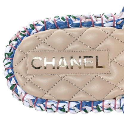 Chanel Raffia Lambskin Woven Chain CC Toe Ring Sandals 41 Blue Pink 7 of 8