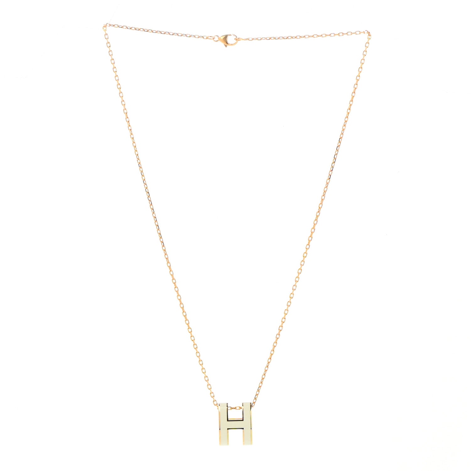 Hermes Lacquered Gold Pop H Pendant Necklace White 3 of 7