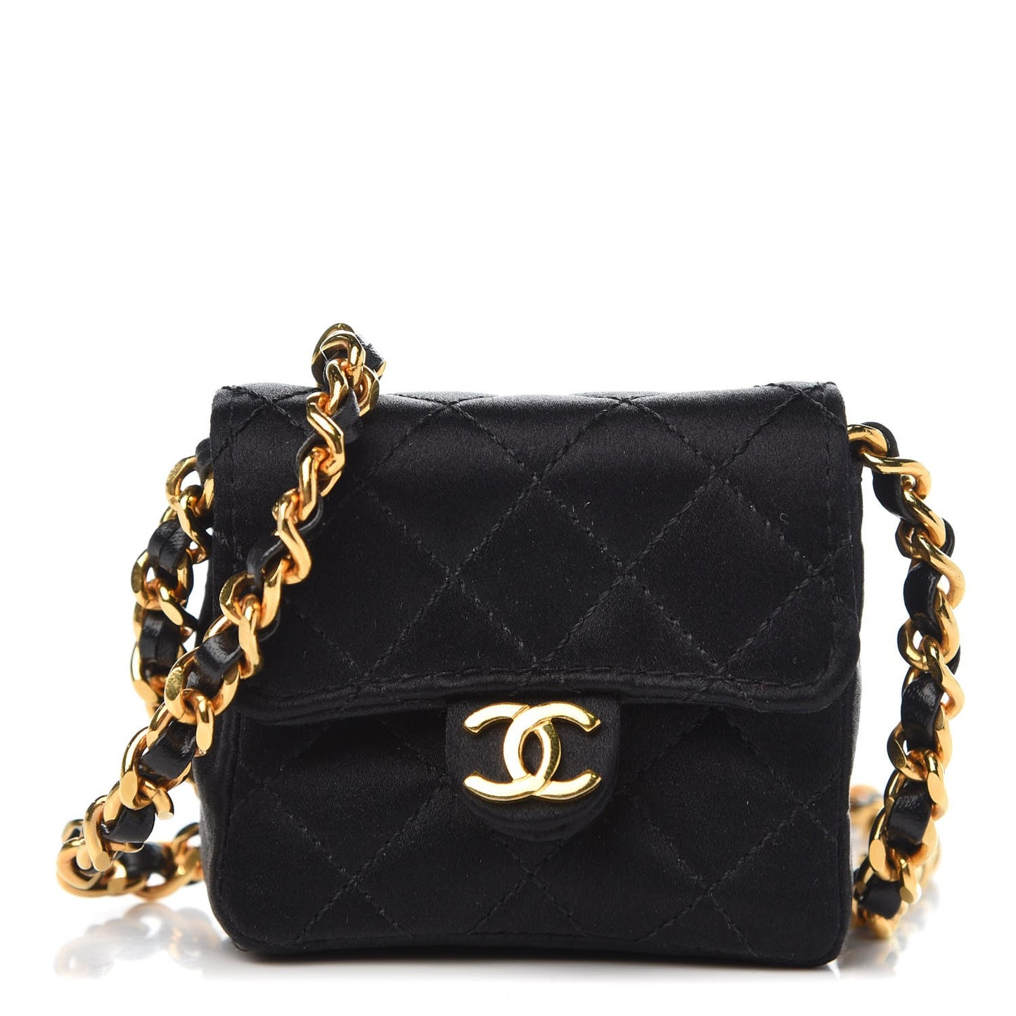 Satin Quilted Micro Mini Flap Black