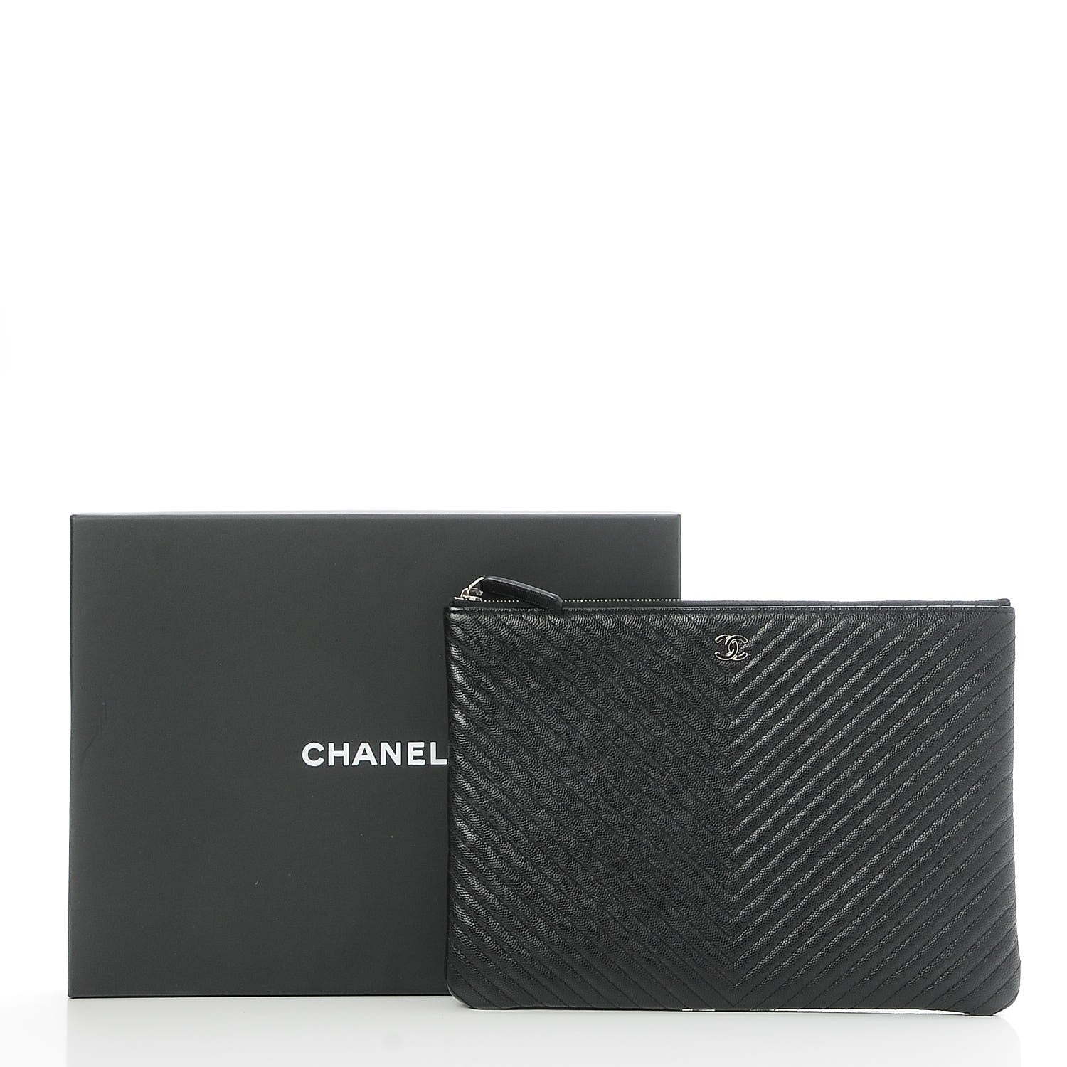 Chanel Caviar Chevron Medium Cosmetic Case Black 8 of 8