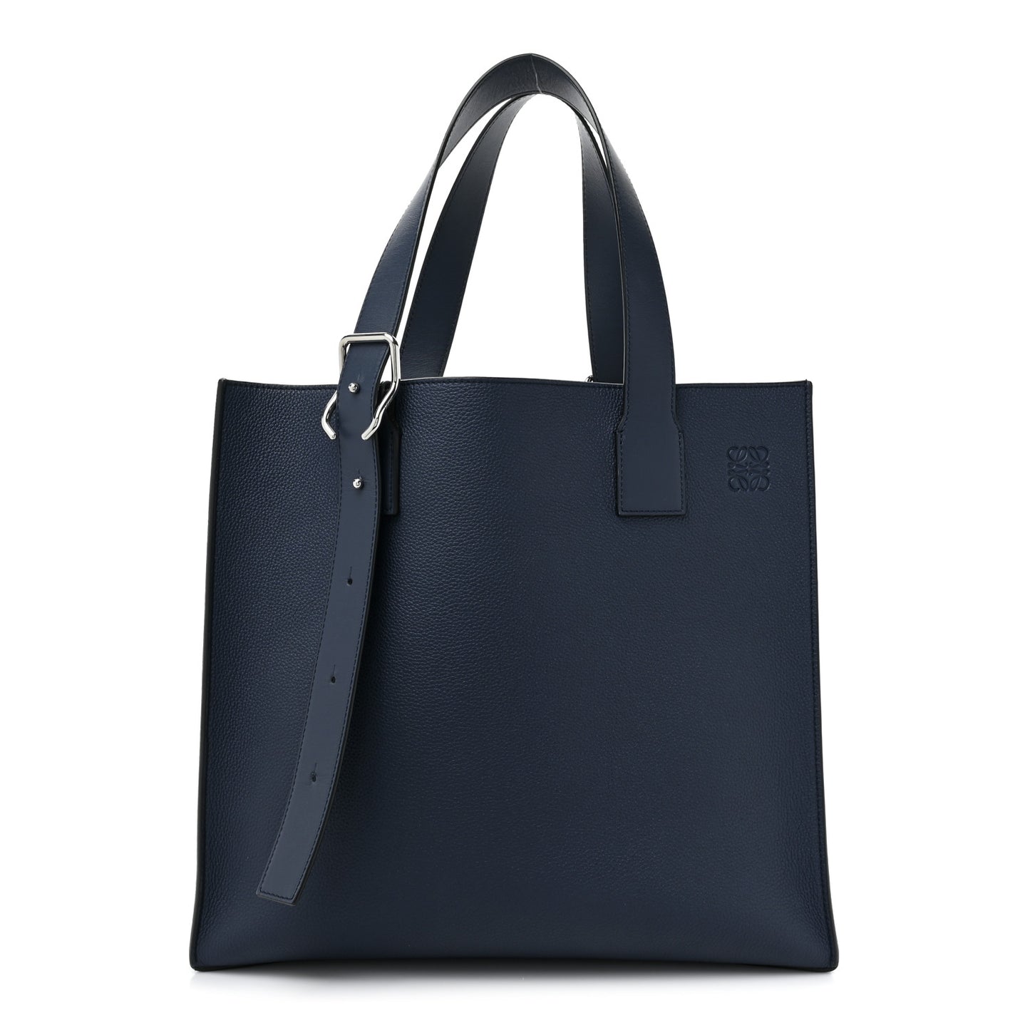 Soft Grained Calfskin Buckle Zip Tote Navy