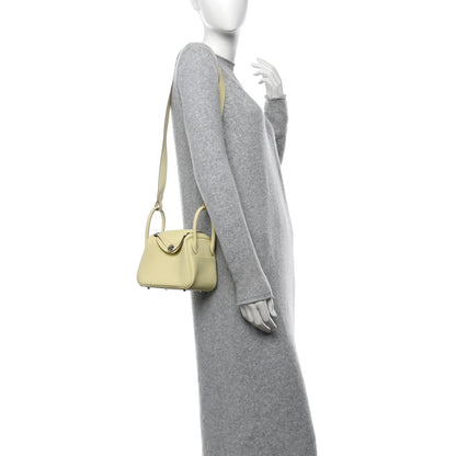 Hermes Taurillon Clemence Verso Mini Lindy 20 Jaune Milton Mushroom 2 of 10