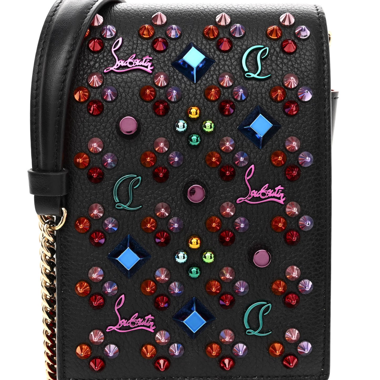 Calfskin Spikes Loubinthesky Paloma Crossbody Phone Case Black Multicolor