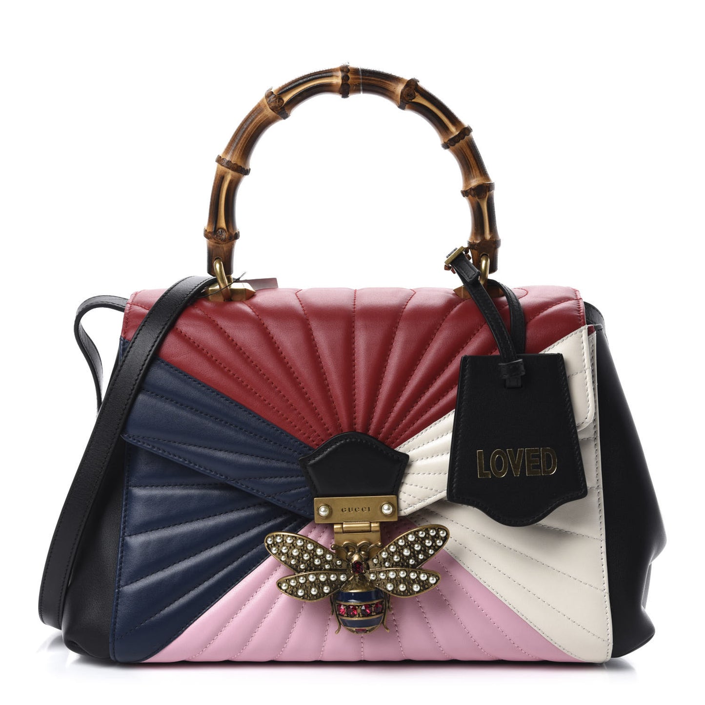 Calfskin Bamboo Trapuntata Queen Margaret Top Handle Bag Blue Agata Hibiscus Red Mystic White Sugar Pink
