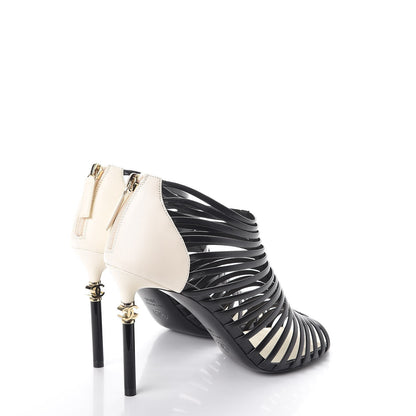Chanel Lambskin Cage Open Pumps 38.5 Black Ivory 4 of 8
