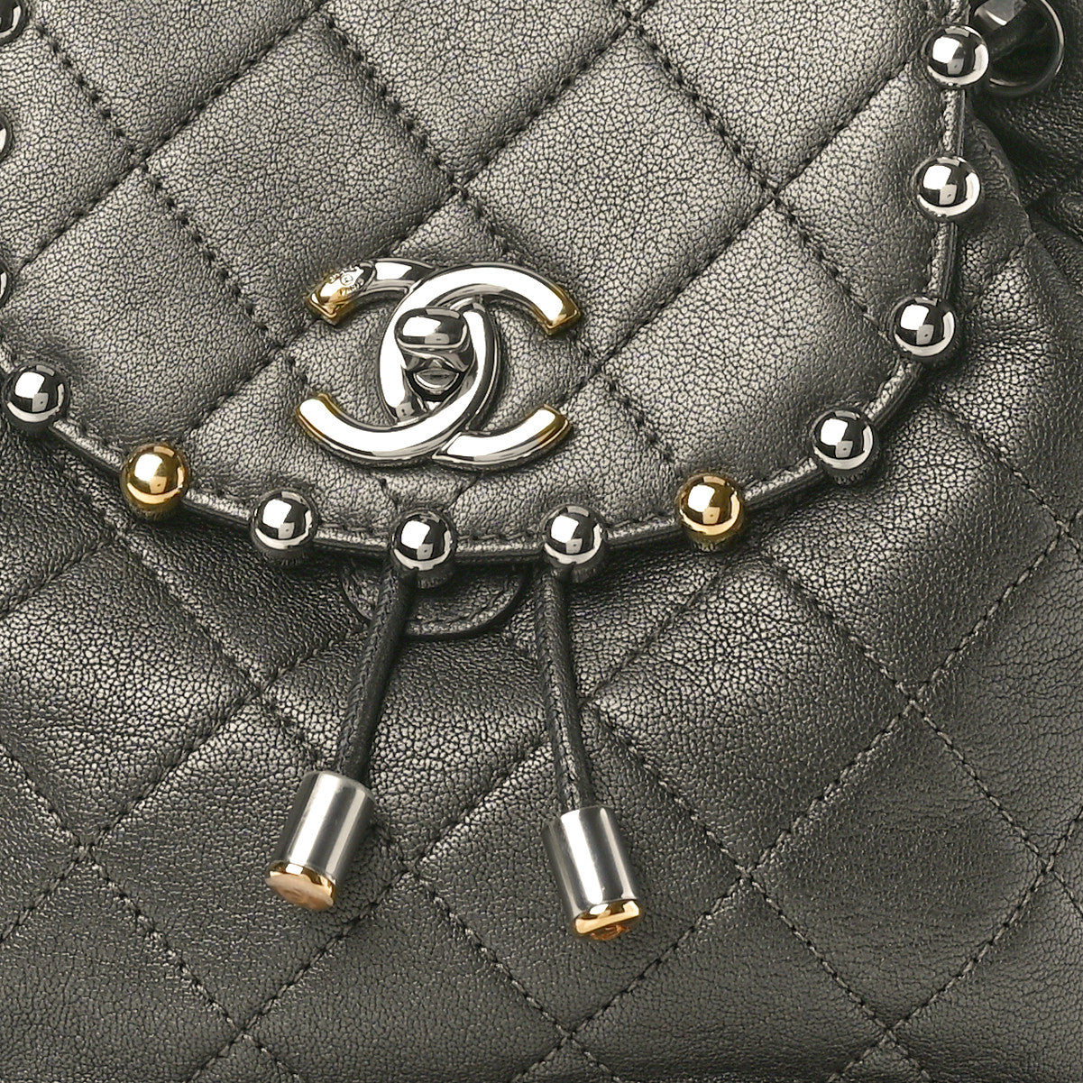 Goatskin Quilted Metallic Bubble Backpack Silver