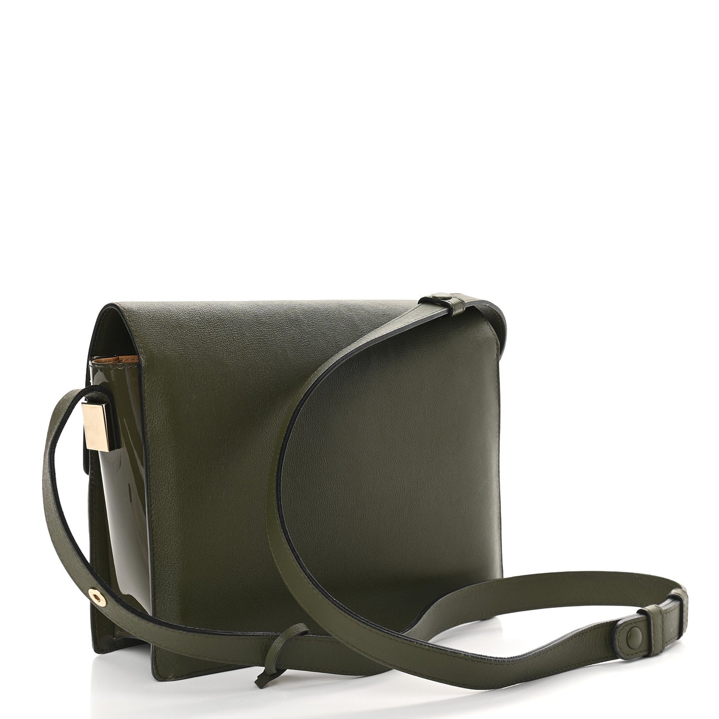 Patent Calfskin Suede PM Madame Shoulder Bag Kaki