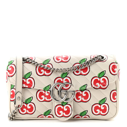 Gucci Calfskin Matelasse Diagonal GG Apple Small GG Marmont Shoulder Bag Ivory 1 of 10
