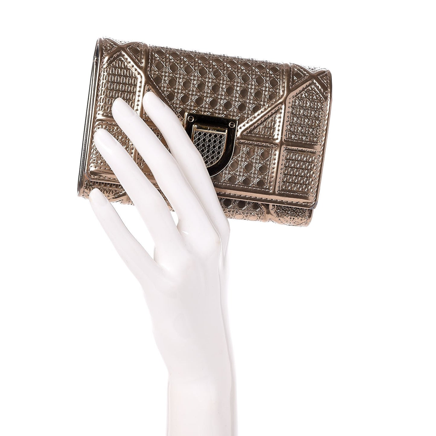 Metallic Patent Micro-Cannage Diorama Elancee Wallet Gold