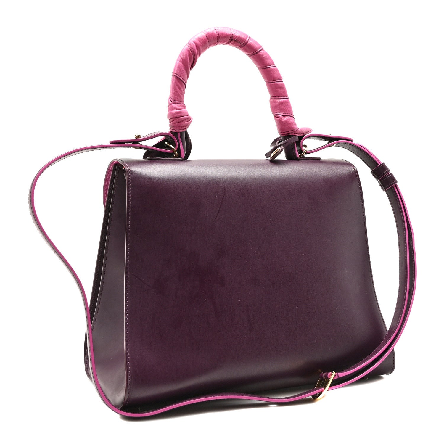 Delvaux Box Calfskin MM Brillant Satchel Deep Purple Pink 3 of 9