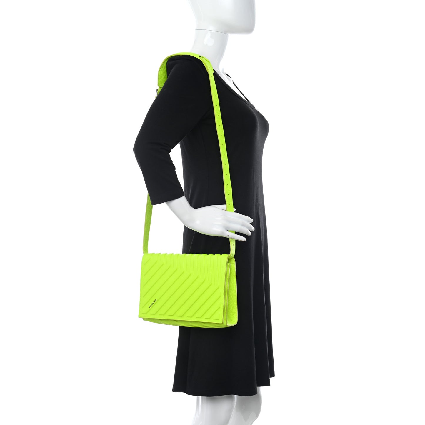 Grained Calfskin Embossed Car Flap Bag Fluo Yellow
