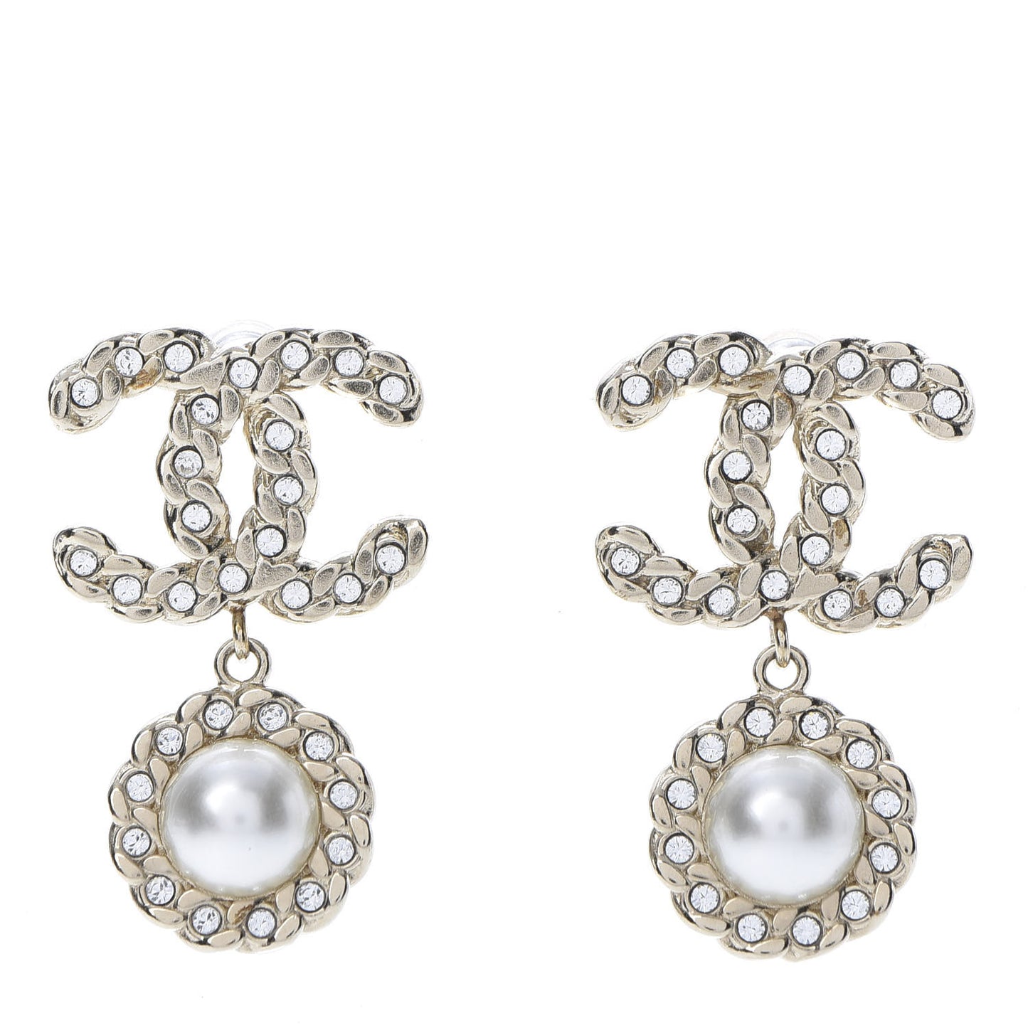 Crystal Pearl Pearls Coronation CC Drop Earrings Gold