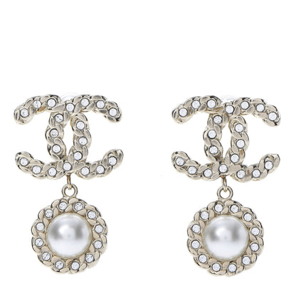 Chanel Crystal Pearl Pearls Coronation CC Drop Earrings Gold 1 of 5