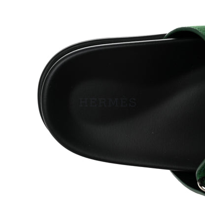 Hermes Suede Goatskin Womens Chypre Sandals 37 Vert Electrique 8 of 10