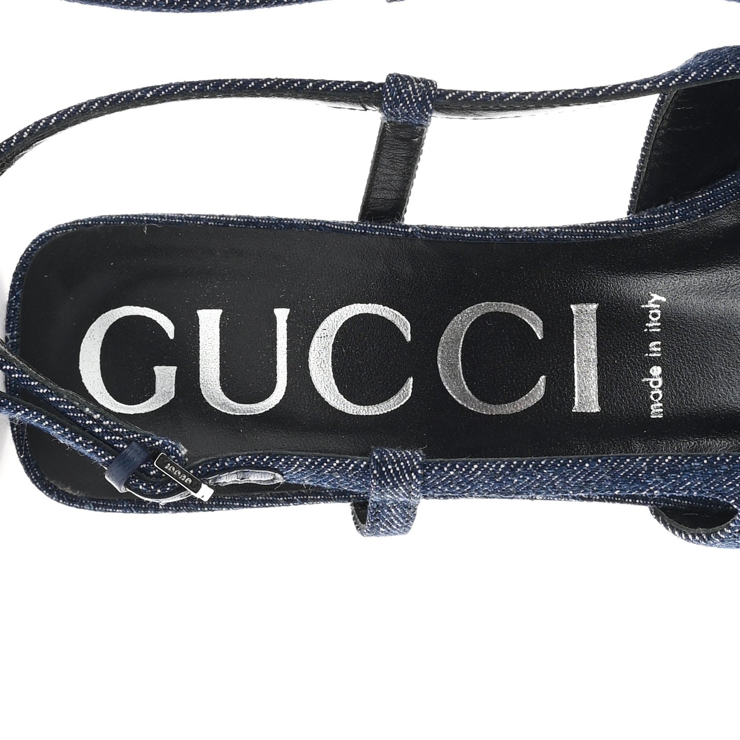 Denim GG Monogram Malaga Kid Crystal Square G 35mm Slingback Pumps 40 Blue