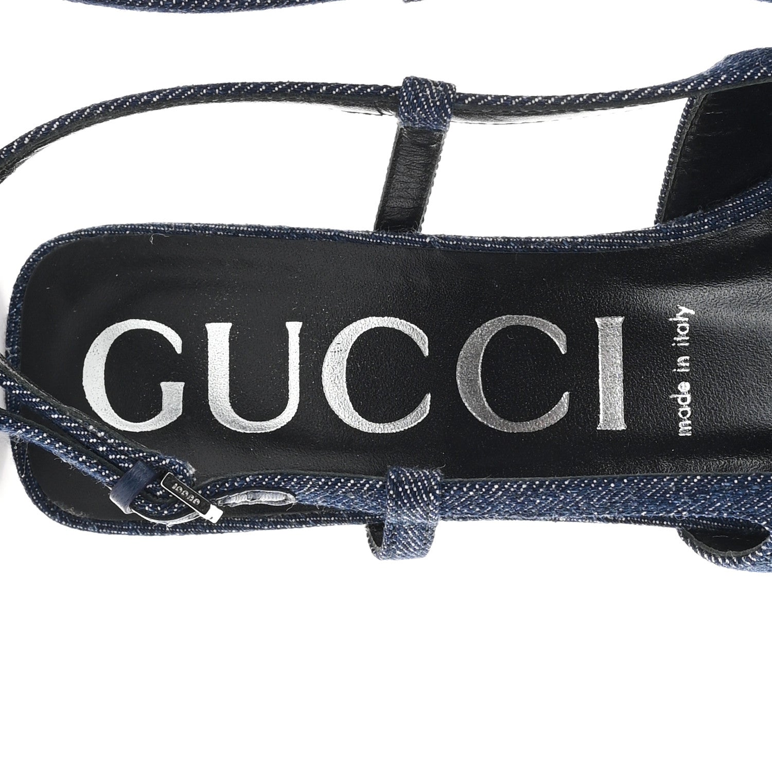 Gucci Denim GG Monogram Malaga Kid Crystal Square G 35mm Slingback Pumps 40 Blue 8 of 9